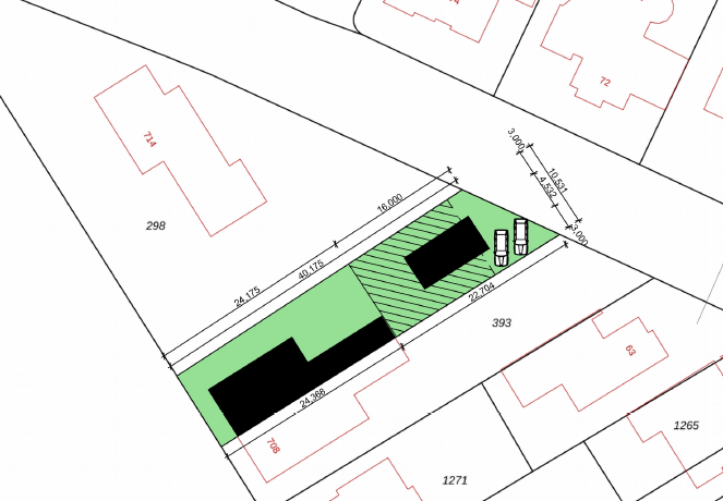 Situatietekening toekomstige situatie met nieuwe bouwplan en kavelverdeling